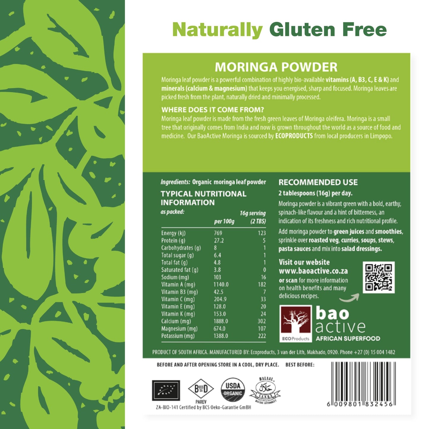 JD Botanics 100% Pure Moringa Capsules 120 Count