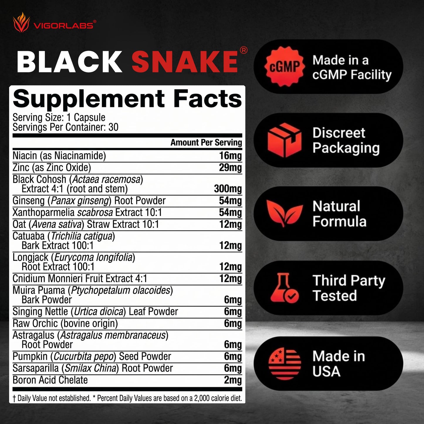Vigor Labs Black Snake Male Enhancement Capsules, 30 Capsules