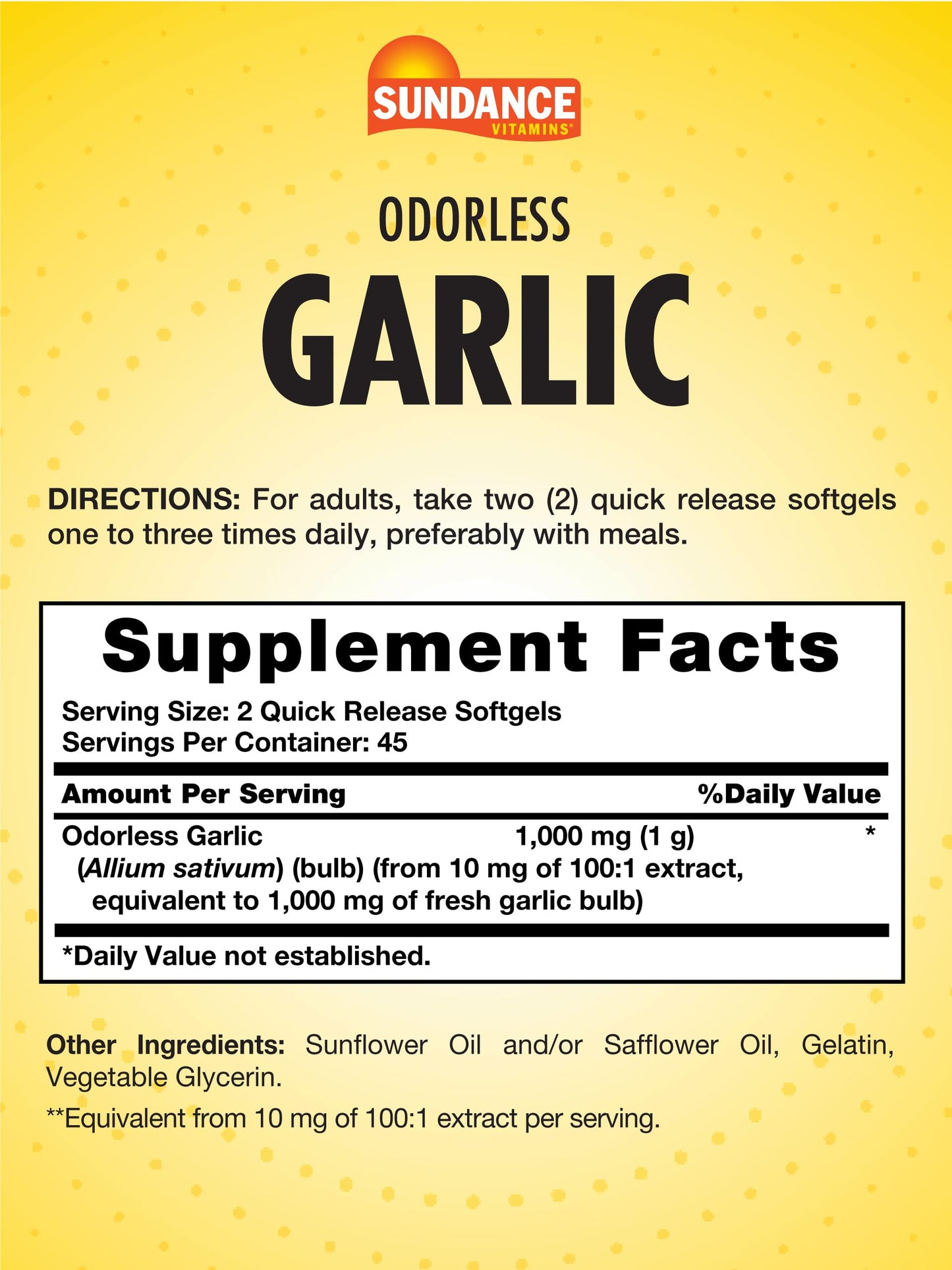 Sundance Odorless Garlic Softgels 90 Count