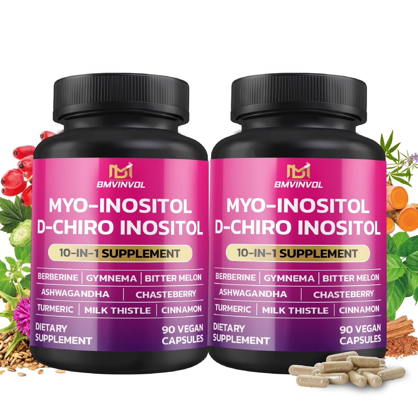 BMVINVOL Inositol Supplement - Myo-Inositol & D-Chiro Inositol 40:1 Ratio Capsules, 180-Count