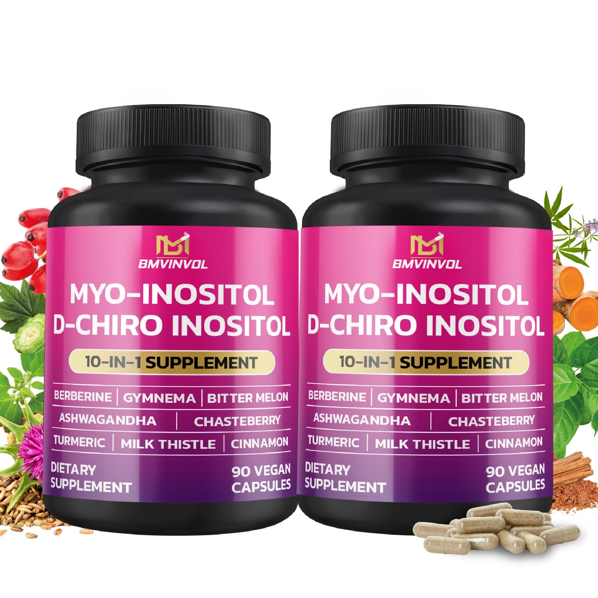 BMVINVOL Inositol Supplement - Myo-Inositol & D-Chiro Inositol 40:1 Ratio Capsules, 180-Count