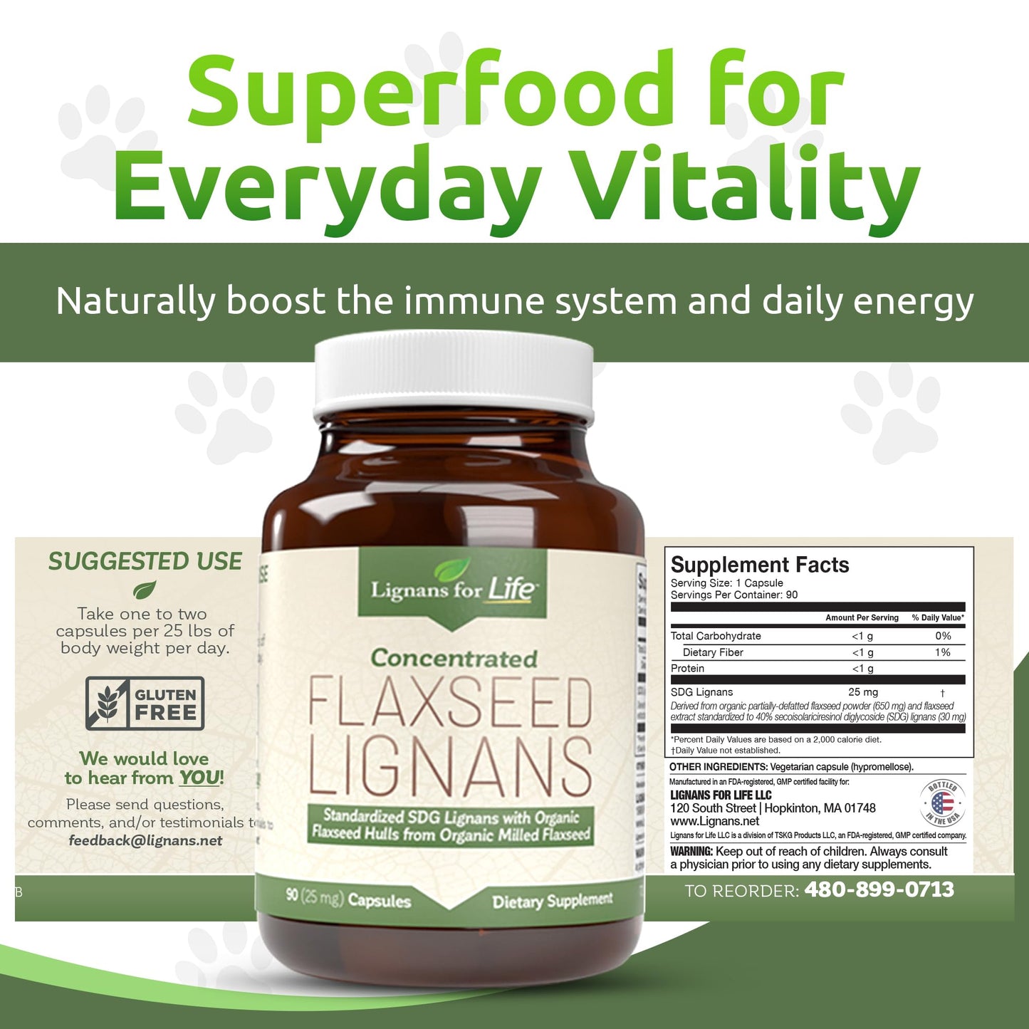 Lignans For Life Flaxseed Lignans for Dogs + SDG - Omega 3 Fatty Acids, High Fiber Antioxidants - Helps Improve Shiny Coat, Digestive & Heart Health Flax Seed for Dogs Capsules 180