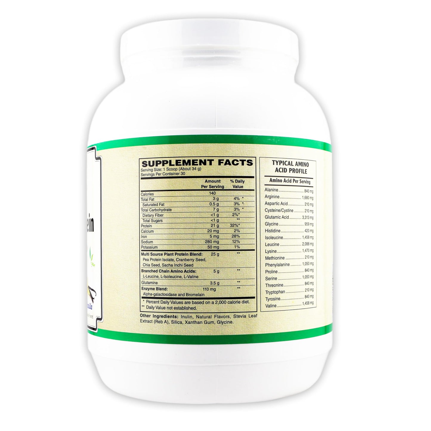 AlchePharma Plant Protein (Premium Blend) - No Soy, Hypoallergenic, No Grit (Featuring Omega 3 Rich Sacha Inchi and Chia) Powder Vanilla 2.2 lb (1020 g)