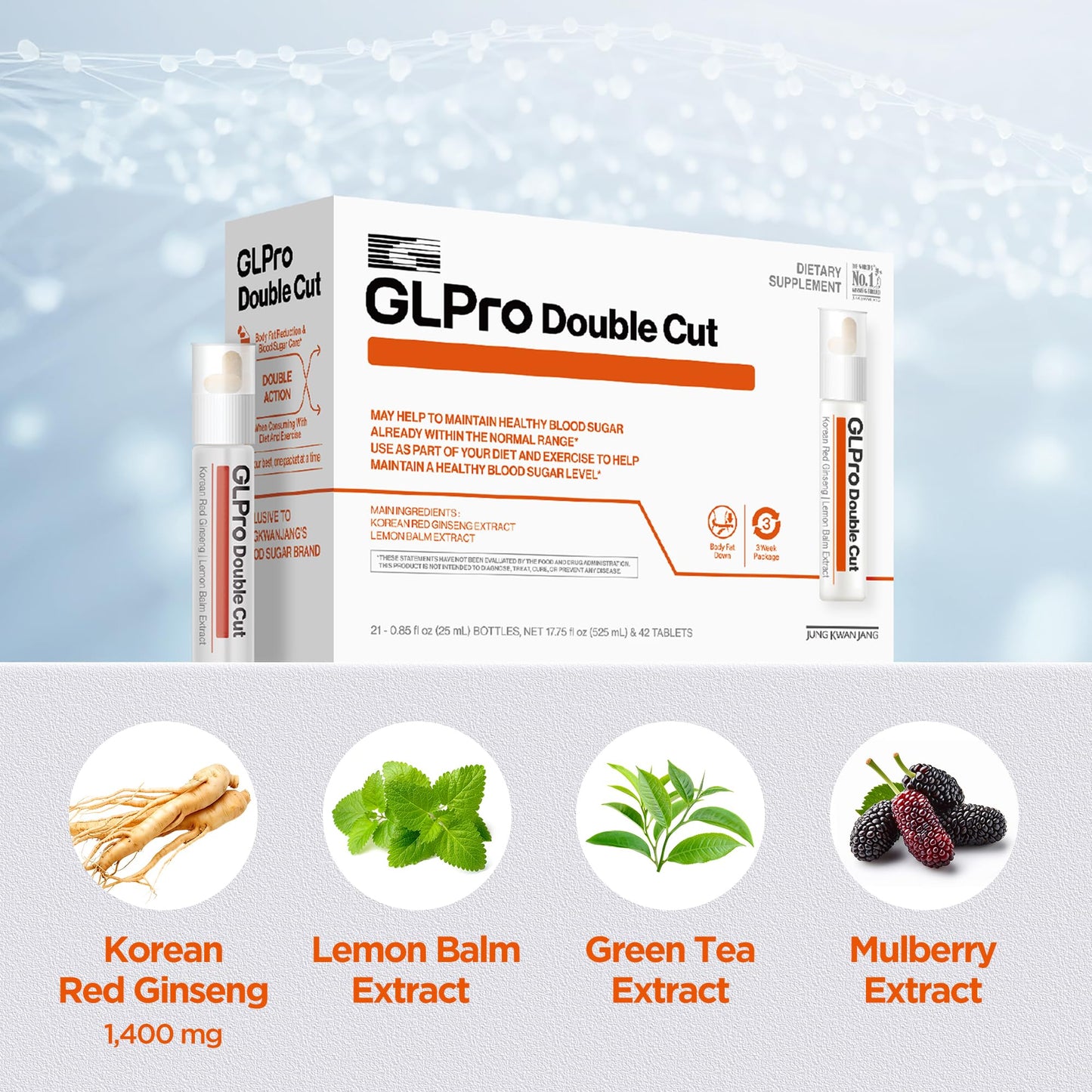 JUNG KWAN JANG GLPro-Double Cut - Pre & Post Workout Booster, GLP-1 Support for Men and Women - Korean Red Ginseng & Prebiotics, Liquid and Tablet, 21 Count