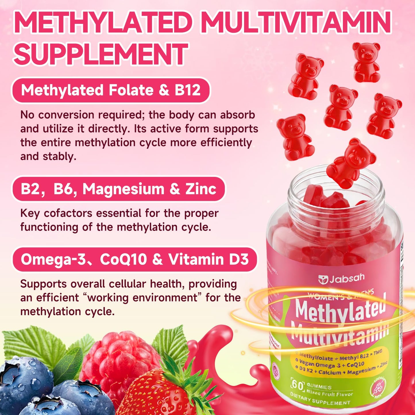 Jabsah Methylated Vitamin B Complex Gummies, 60 Count