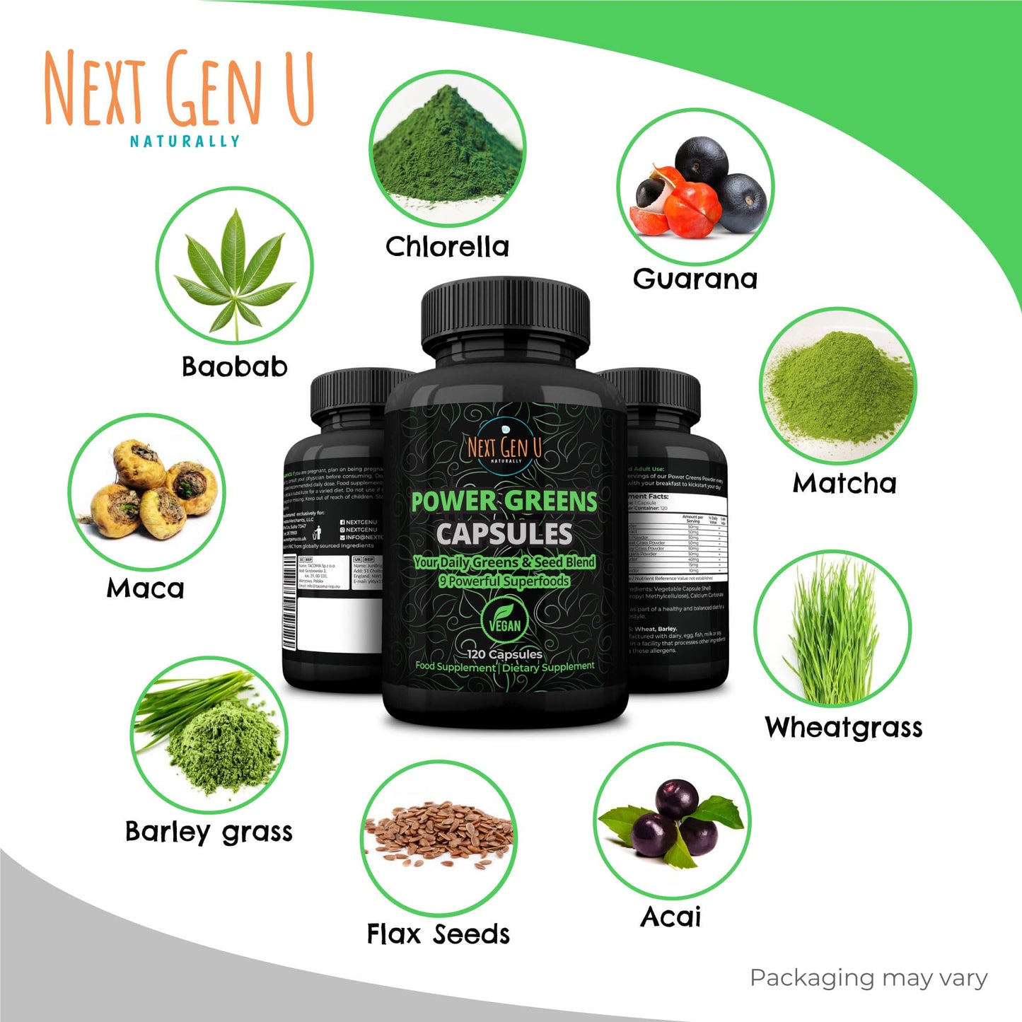 NGU Next Gen U Super Greens Immune System Support Capsules 120 Count