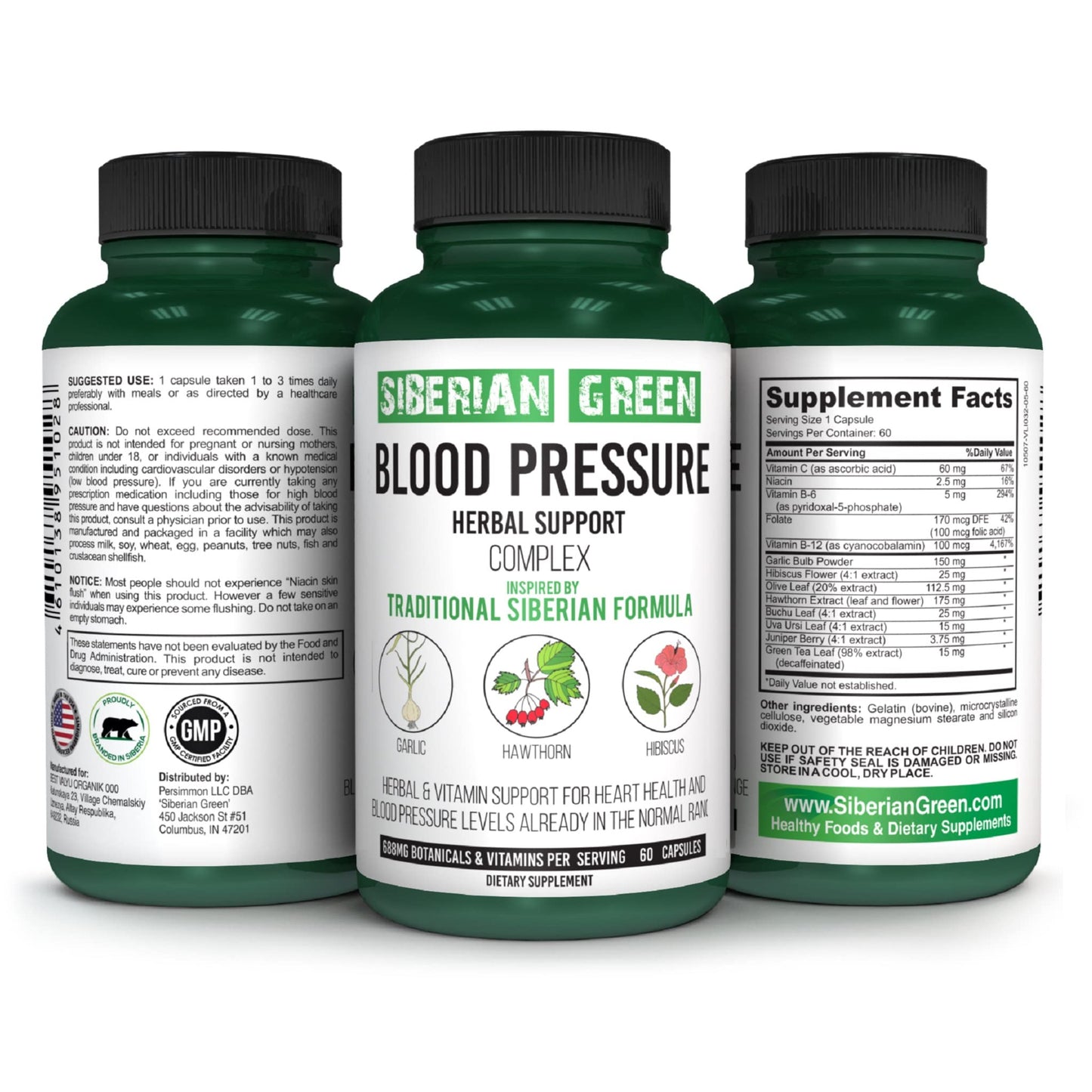 Siberian Green Blood Cardio Pressure Herbal Support Capsules, 60 Capsules