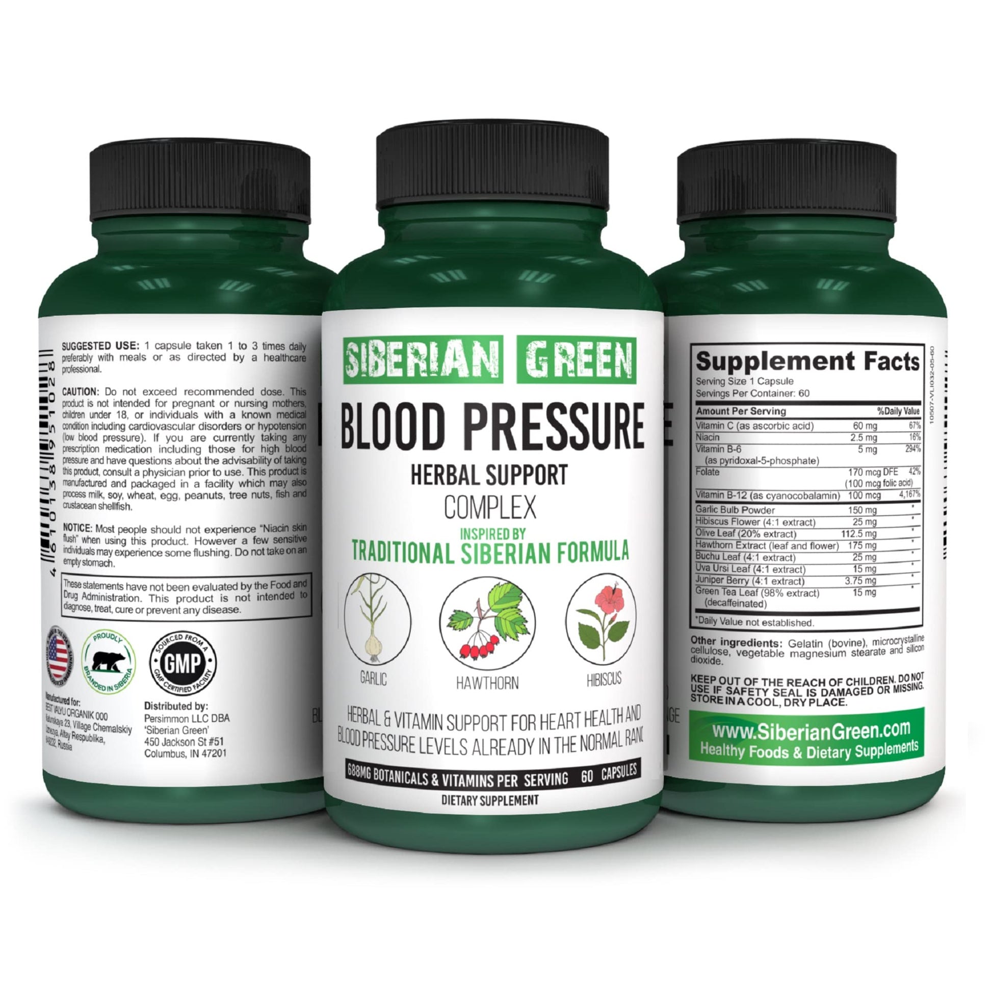 Siberian Green Blood Cardio Pressure Herbal Support, 60 Capsules