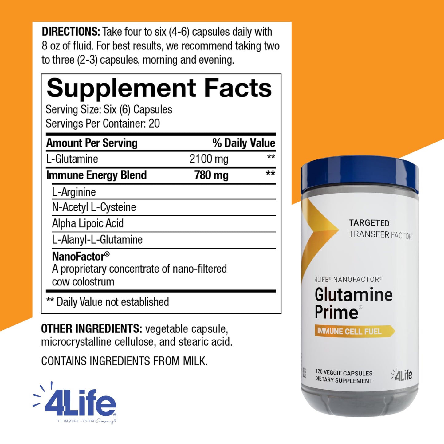 4Life Targeted Transfer Factor Glutamine Prime Immune Support 120 Capsules