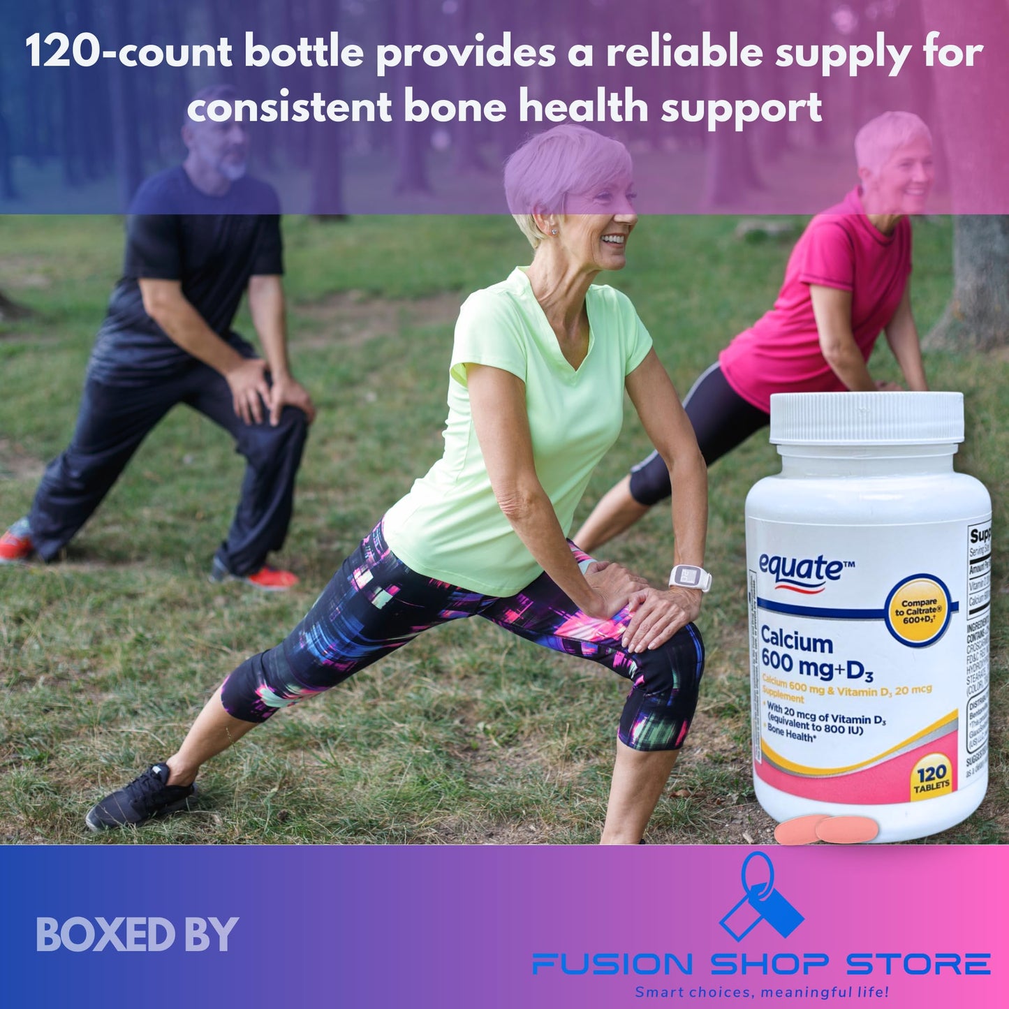 Fusion Shop Store Calcium 600 mg with Vitamin D3 Tablets, 200 Count