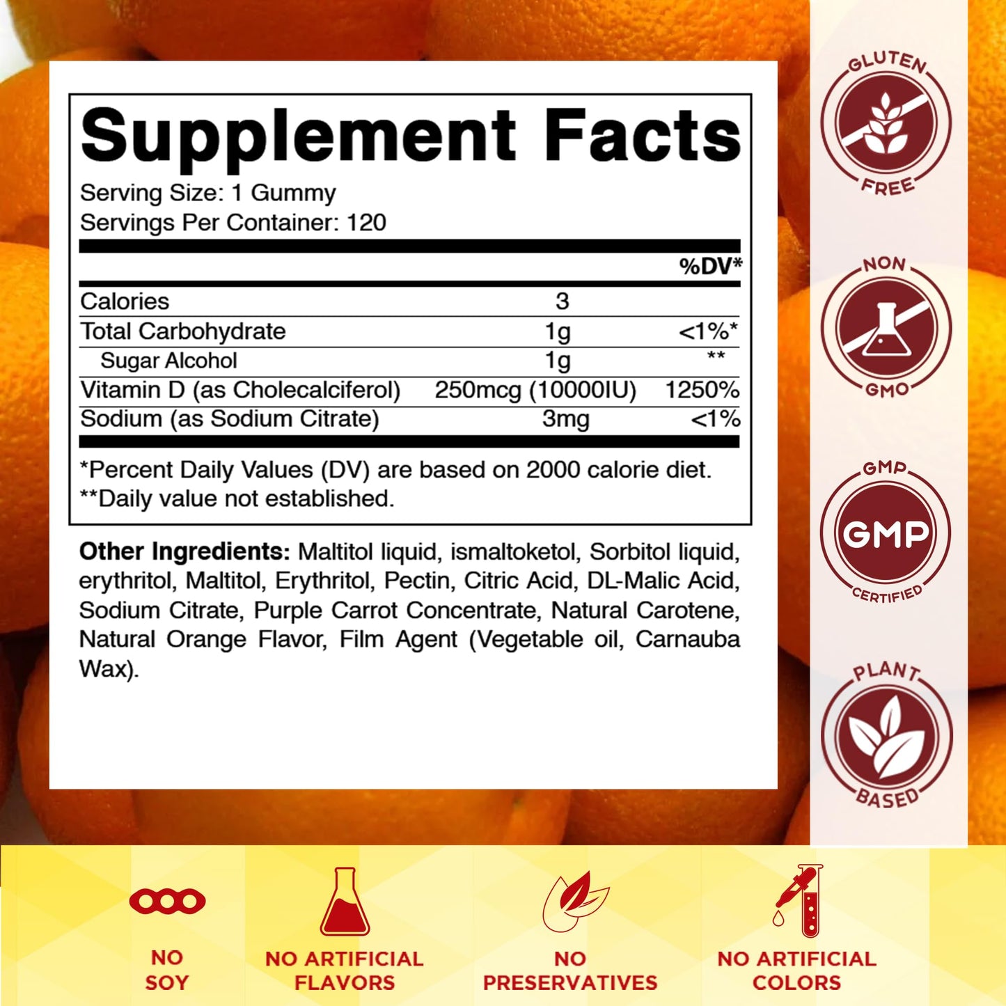 Vitamatic Sugar Free Vitamin D3 10000 IU - 120 Pectin Based Gummies, 240 Gummies