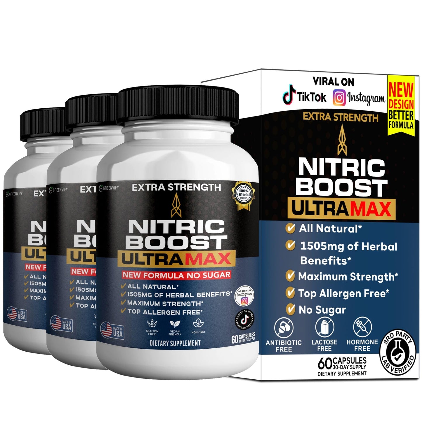 GREENVIFY Nitric Boost UltraMax Extra Strength Maca Root Complex Herbal Blend 60 Capsules