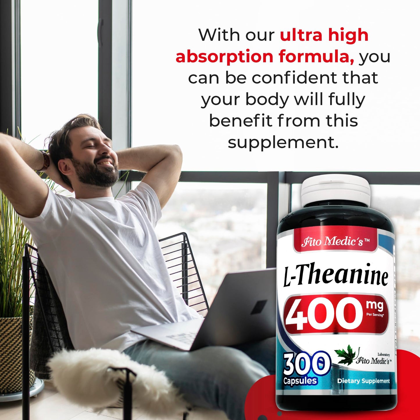 FITO MEDIC'S L-Theanine 400 mg Capsules, 300 Count