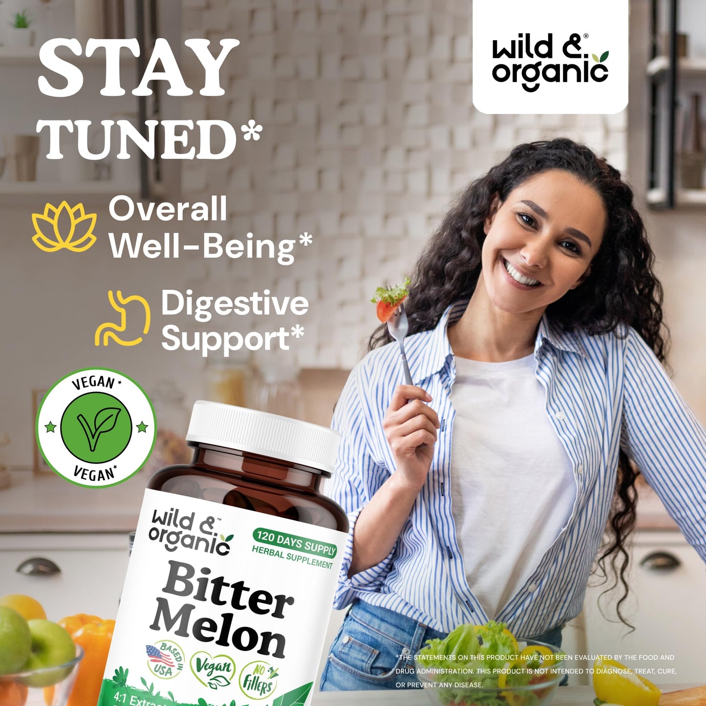 Wild & Organic Bitter Melon 500 mg Capsules, 120 Count