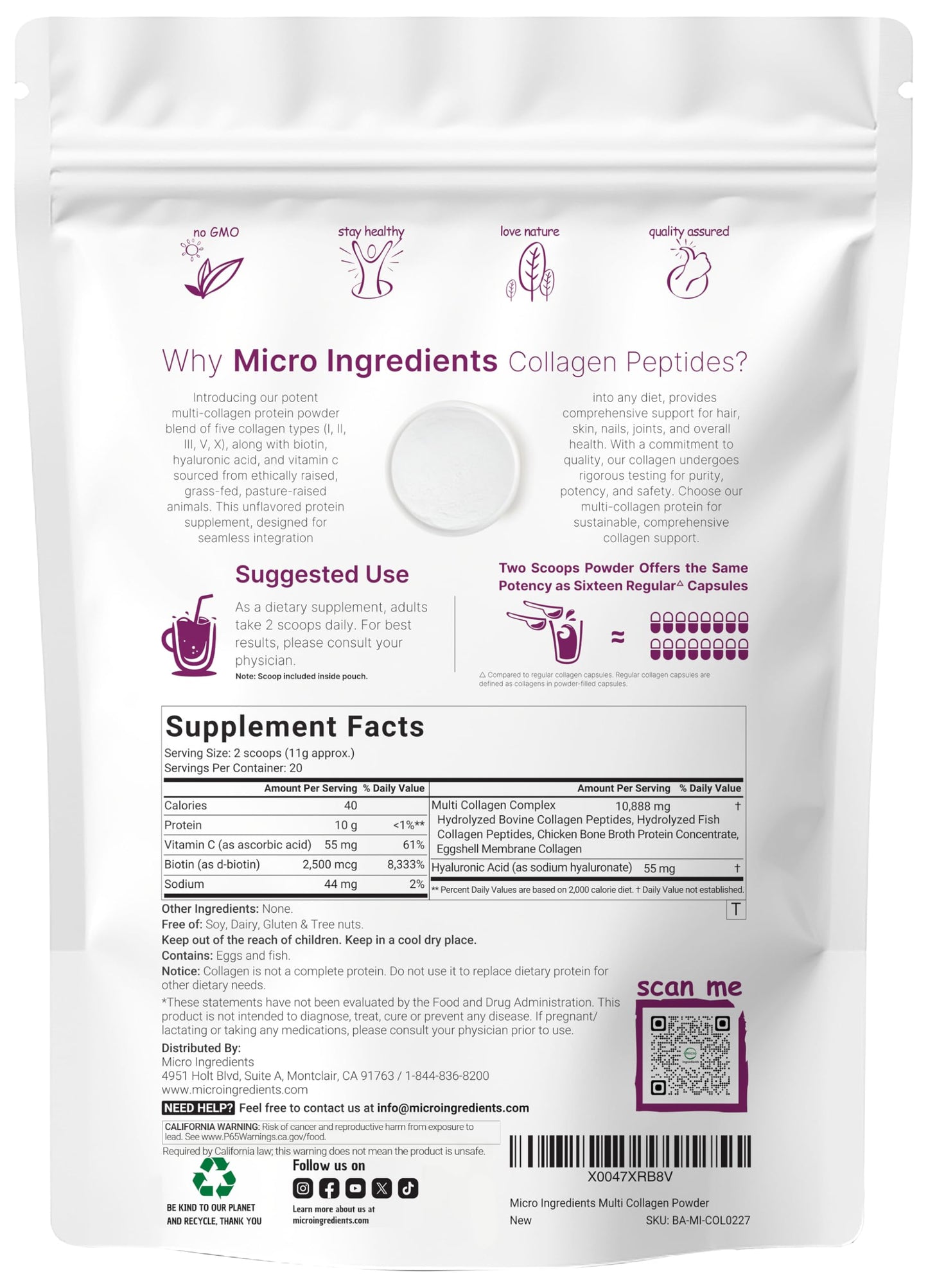 Micro Ingredients Multi Collagen Peptides Powder, 8oz