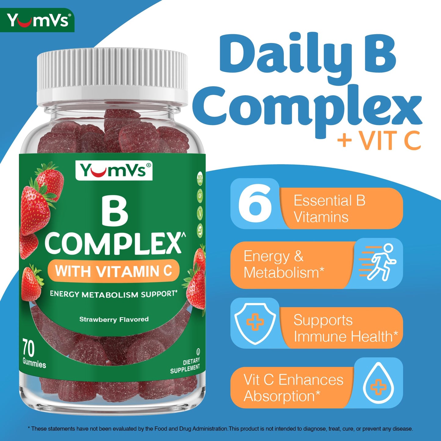 YUM-V'S B Complex Gummies with Vitamin C Chewable, 70 Count