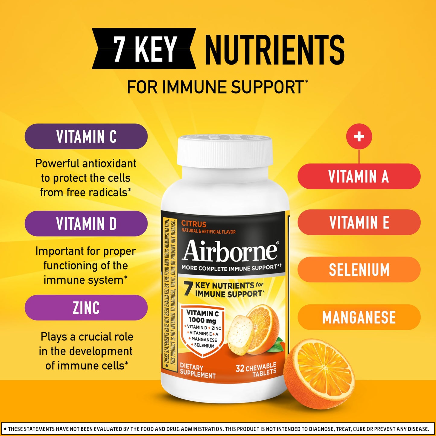 Airborne Vitamin C 1000mg Tablets, 32 Count