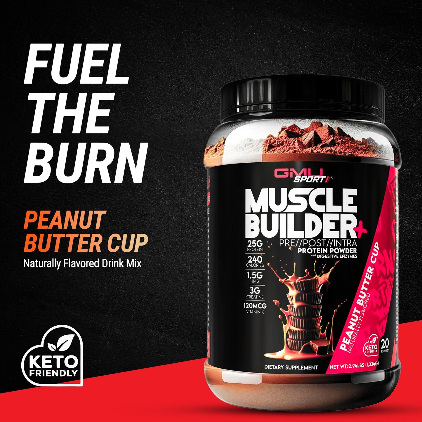 GMU SPORT Muscle Builder+ Protein Powder, 20 Servings