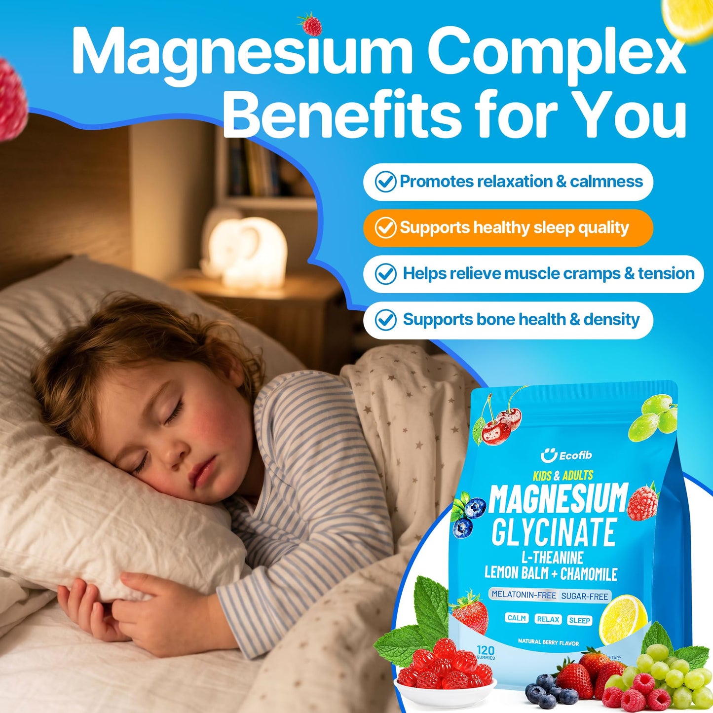 ECOFIB Magnesium Glycinate Gummies, 120 Count