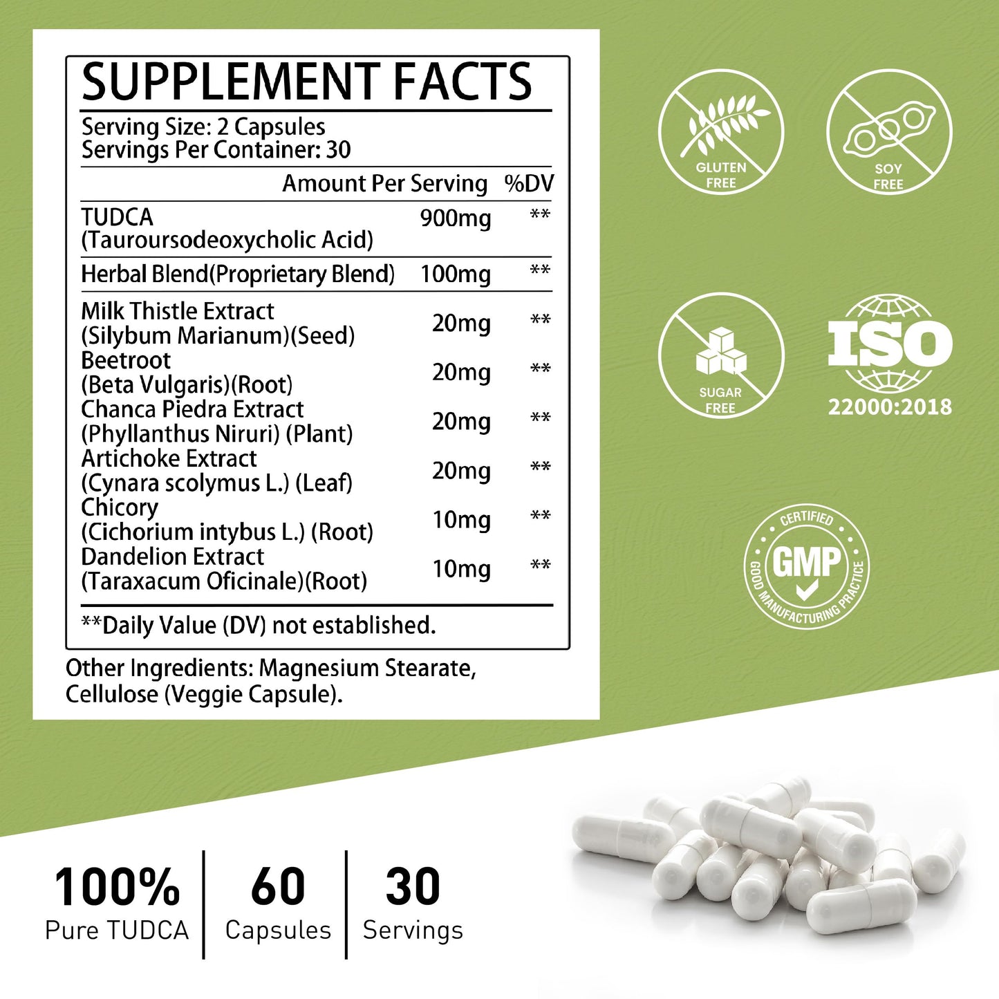 MIHIYO TUDCA 1000mg Liver Support with Milk Thistle, 6-Herb Gallbladder Formula, 60 Capsules