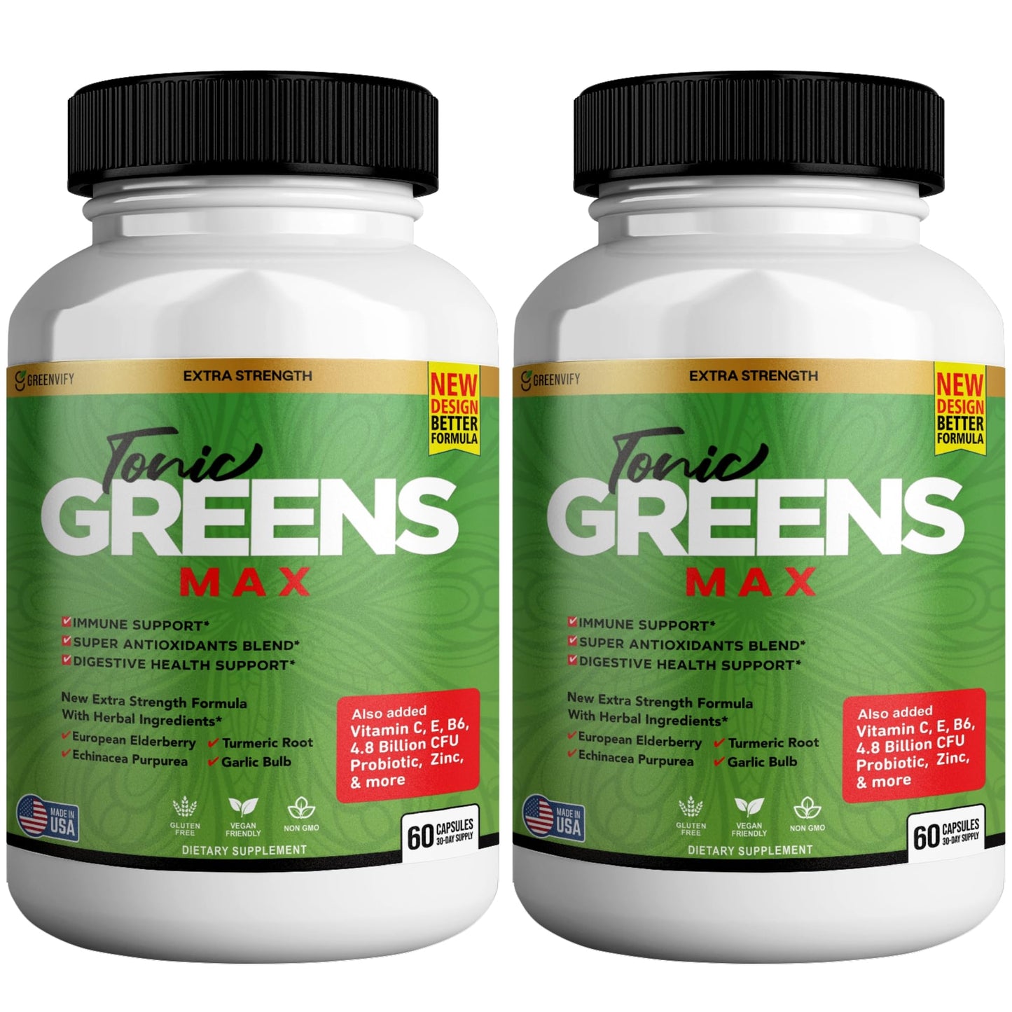 GREENVIFY Tonic Greens Max Extra Strength Immune Support Supplement, 60 Capsules