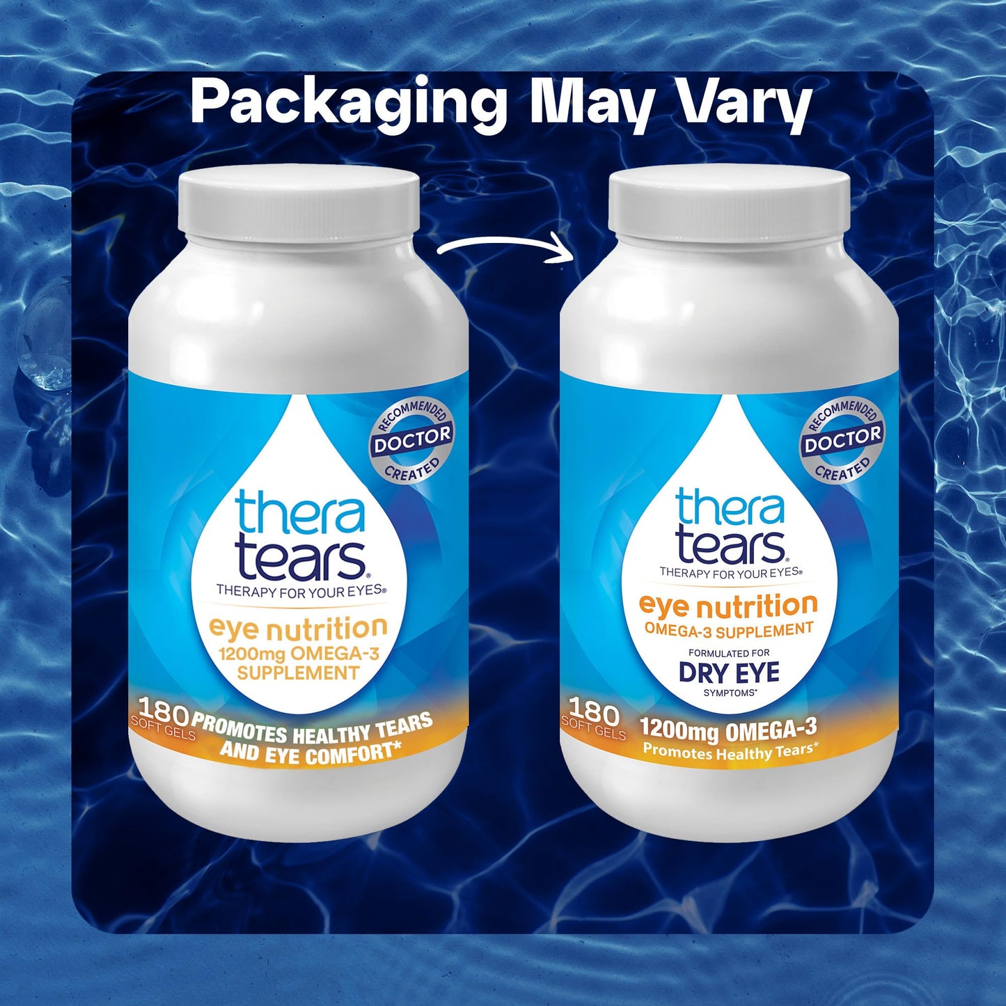 TheraTears Omega-3 Eye Care Supplement, 1200mg Fish Oil and Organic Flaxseed Oil with Vitamin E, 180 Capsules