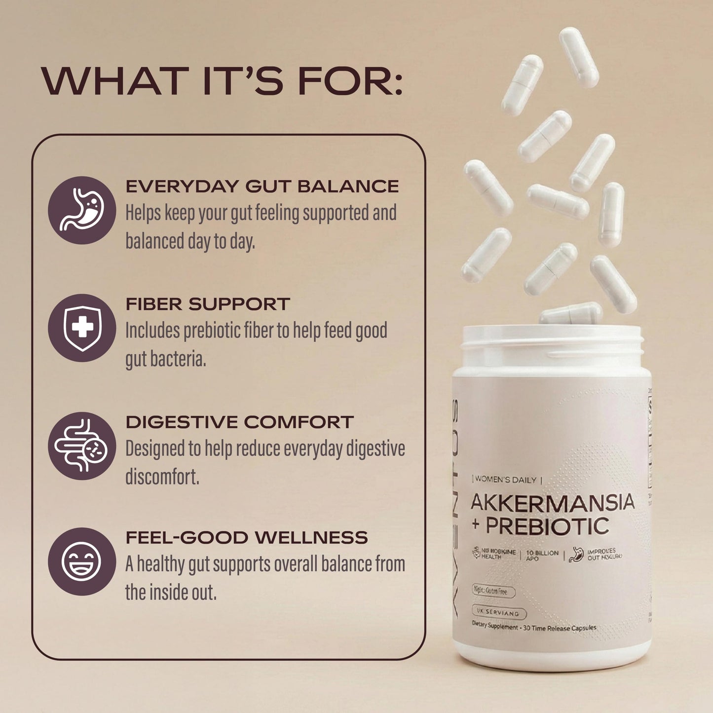 Aventus Women's Daily Akkermansia + Prebiotic, 10 Billion AFU, 30 Capsules