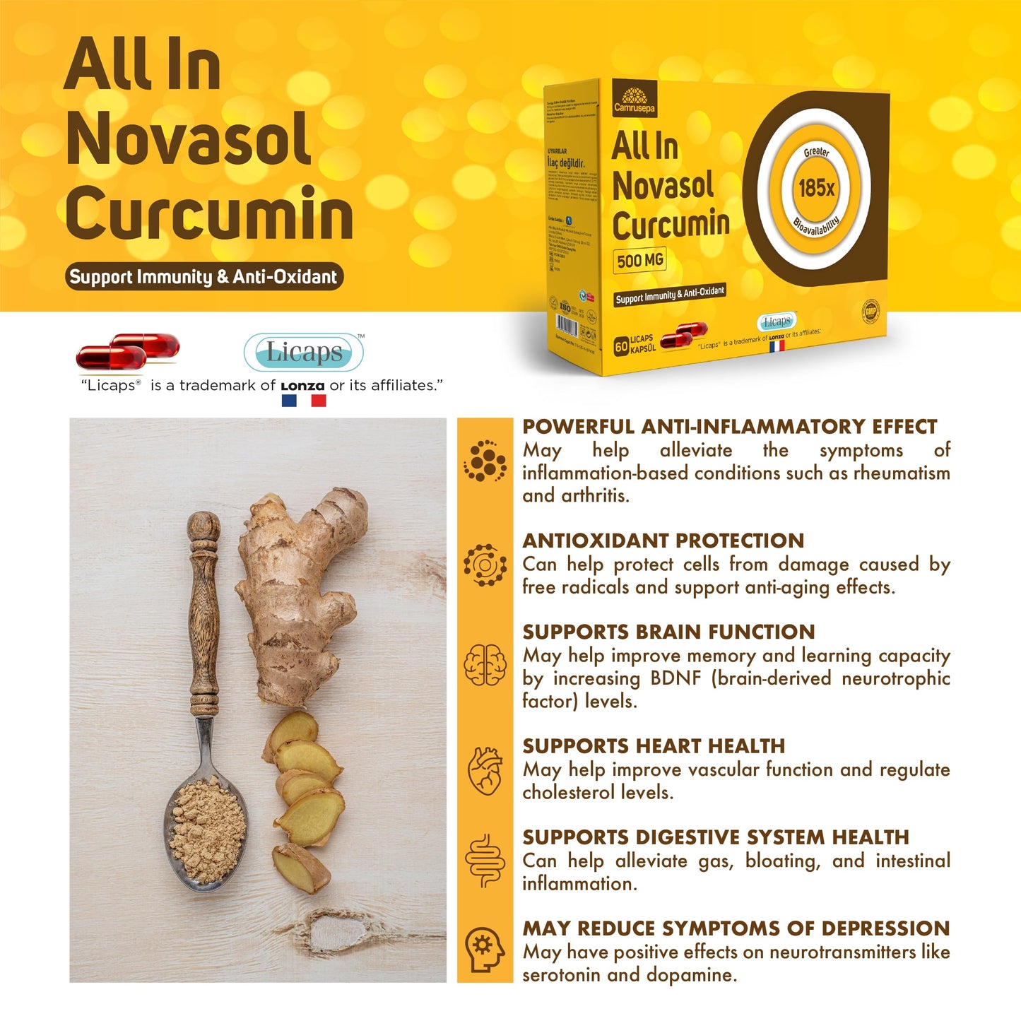 Camrusepa All in Novasol Curcumin Herbal Supplement Capsules 60 Count