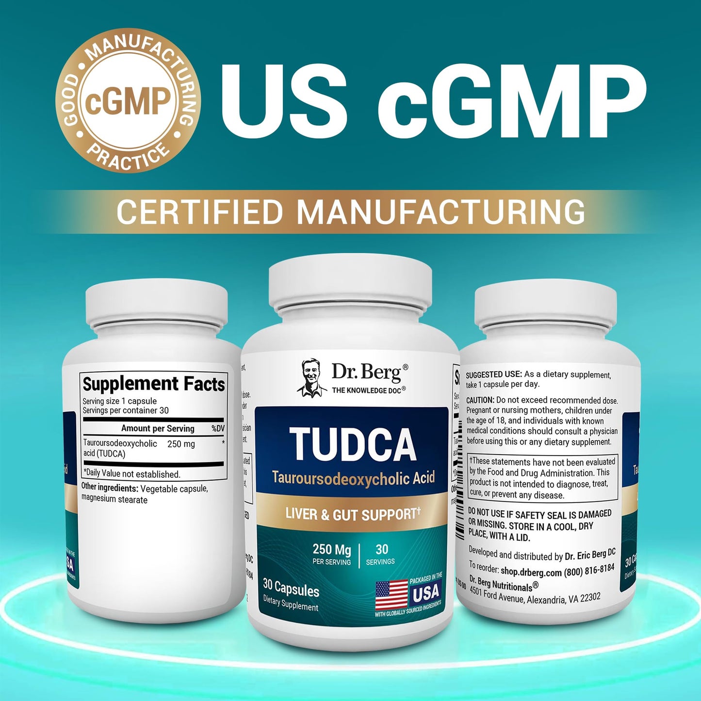 Dr. Berg Nutritionals TUDCA Supplement (Tauroursodeoxycholic Acid) Capsules, 30 Count