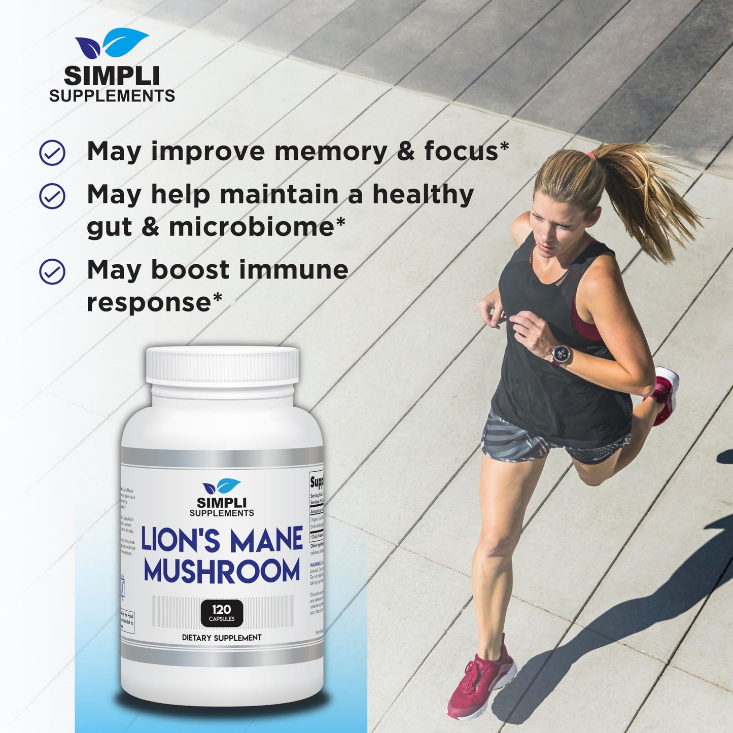 Simpli Supplements Lion's Mane Mushroom Capsules, 120 Capsules
