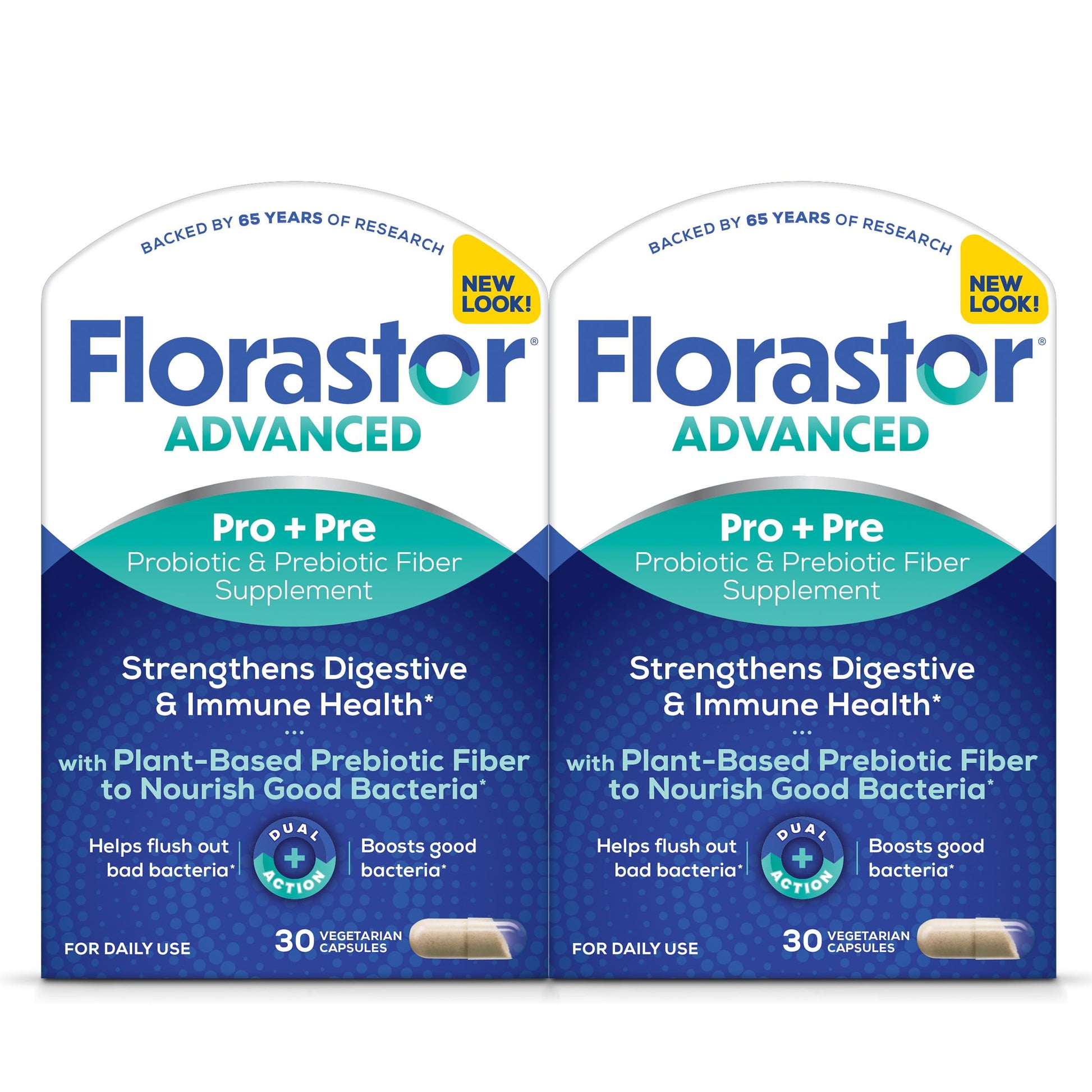 Florastor Advanced Pro+Pre Daily Probiotic and Prebiotic Supplement for Women and Men, Saccharomyces boulardii CNCM I-745, 60 Capsules