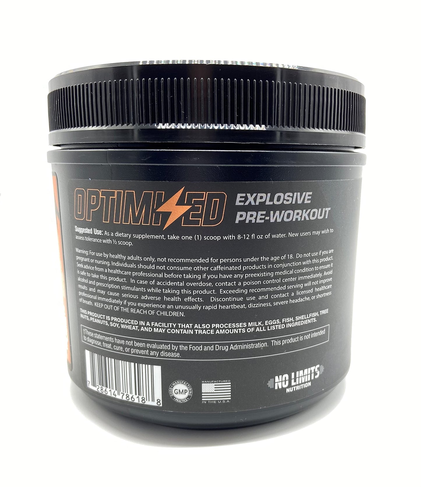 No Limits Nutrition Optimized Blue Razz Pre-Workout, Powder, 537 Servings