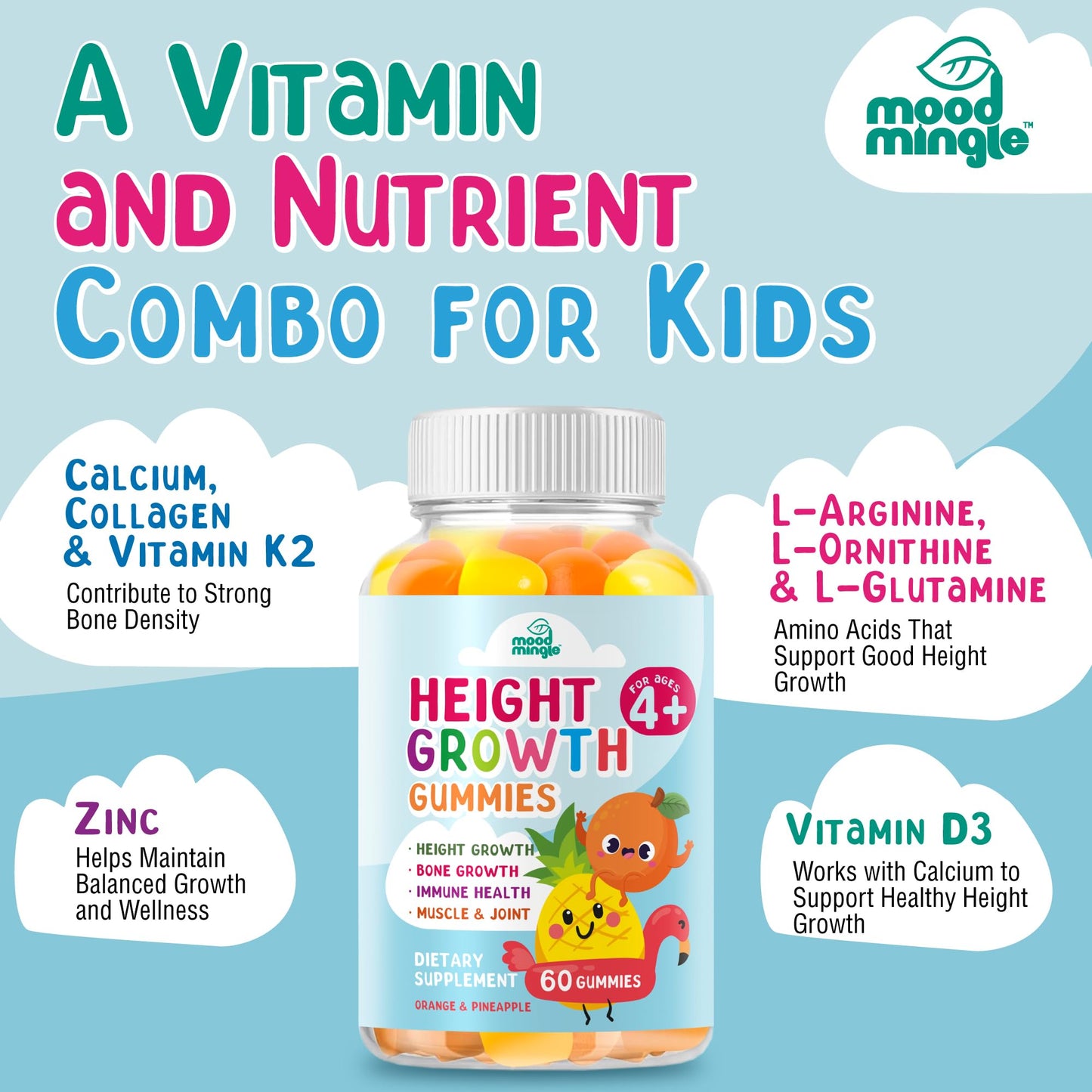 Mood Mingle Height Growth Gummies Supplement, 60 Gummies