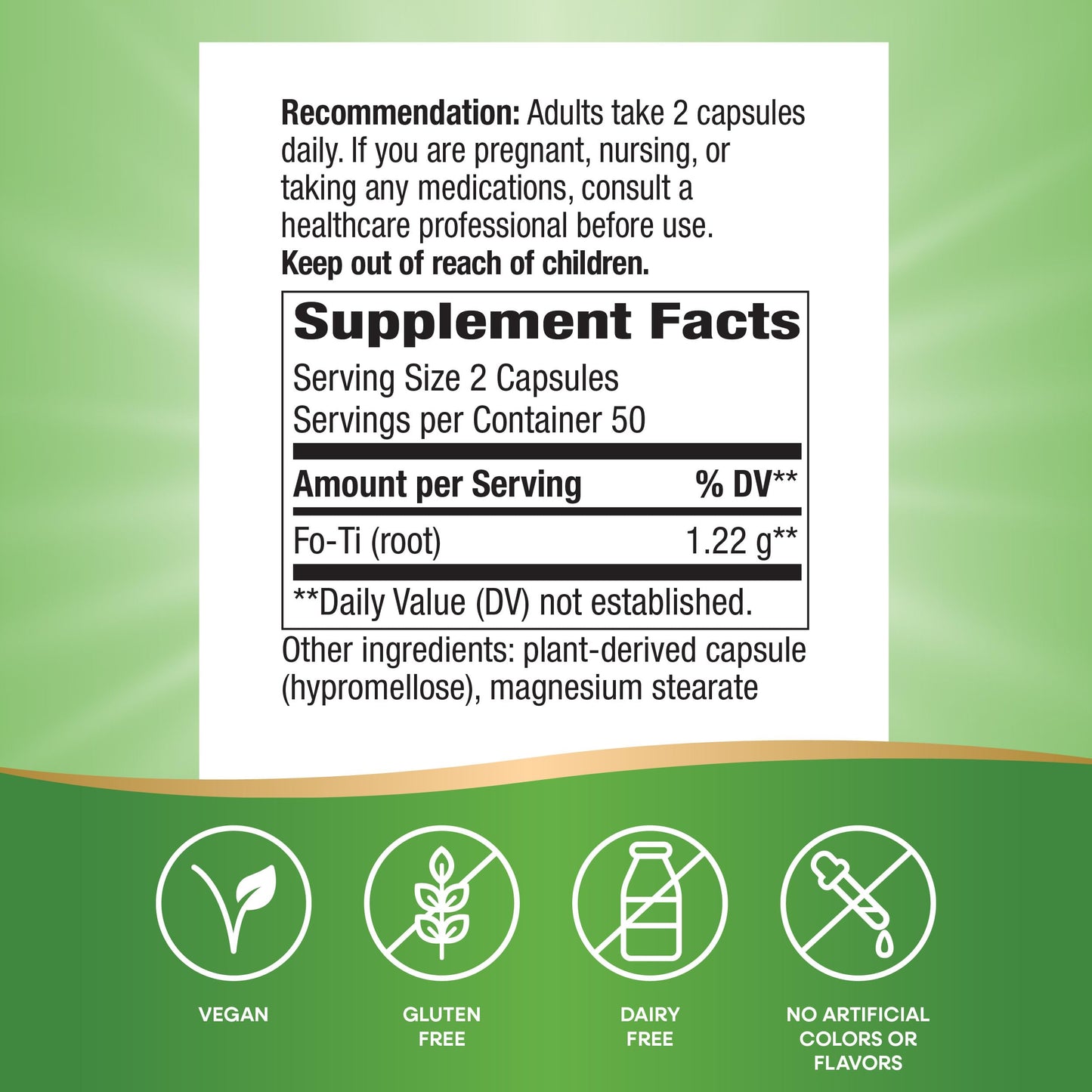 Nature's Way Fo-Ti Root Capsule, 100 Vegan Capsules