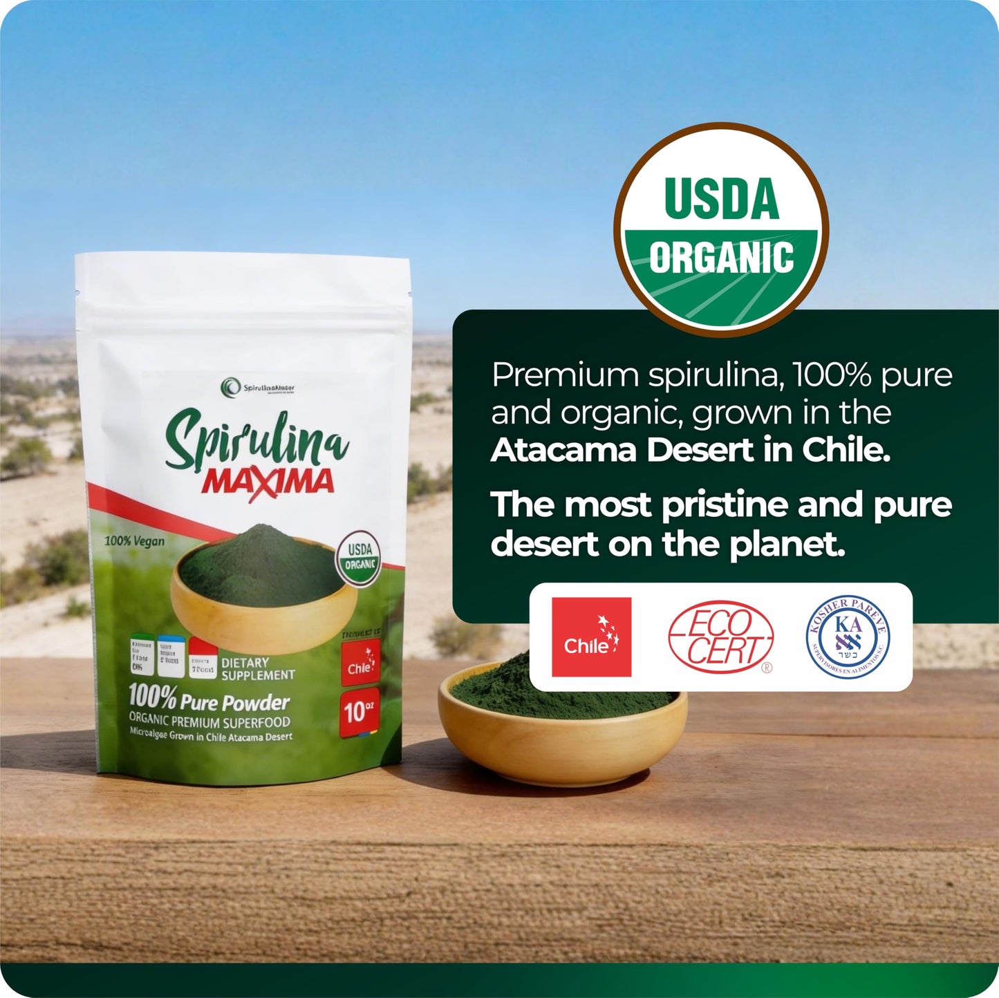 SpirulinaMater USDA Organic Spirulina Powder 10 oz