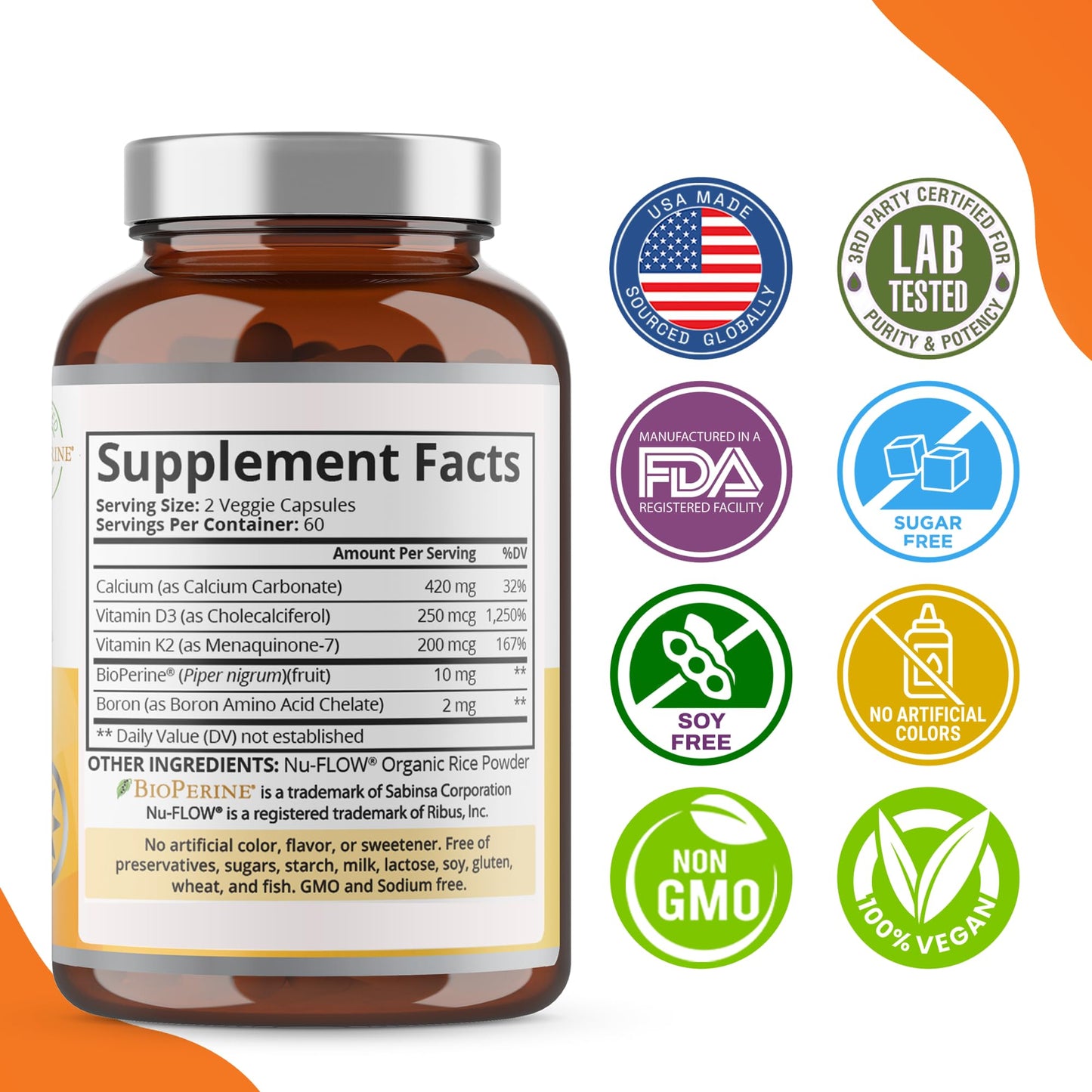 Purity Labs Vitamin D3 K2 10000 IU, 250mcg D3 + 200mcg K2 MK7 Capsule, 120 Count