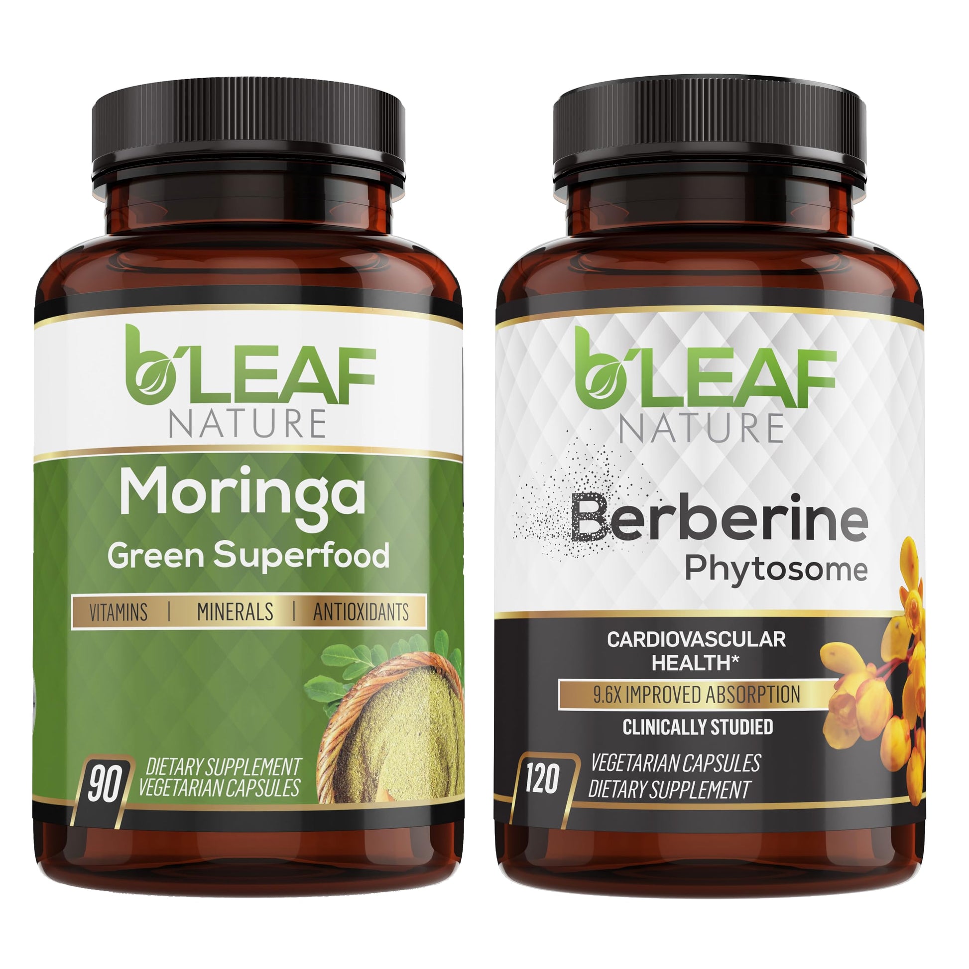 B'LEAF NATURE Moringa & Berberine Bundle, 210 Capsules