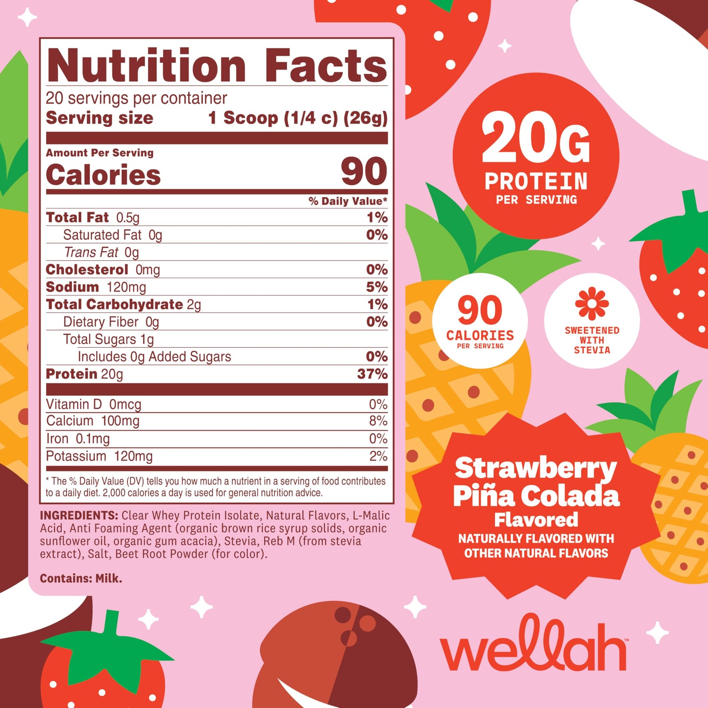 Wellah Clear Whey Protein Isolate Powder (Strawberry Pina Colada) 19.2 Servings