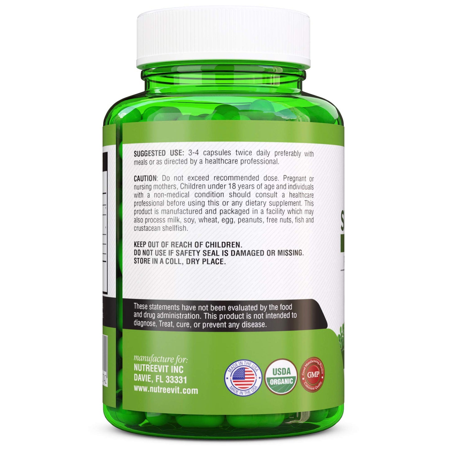 NutreeVit SuperGreens - Spirulina, Chlorella, Wheatgrass + More - Nutrient-Packed Green Blend 90 Capsules