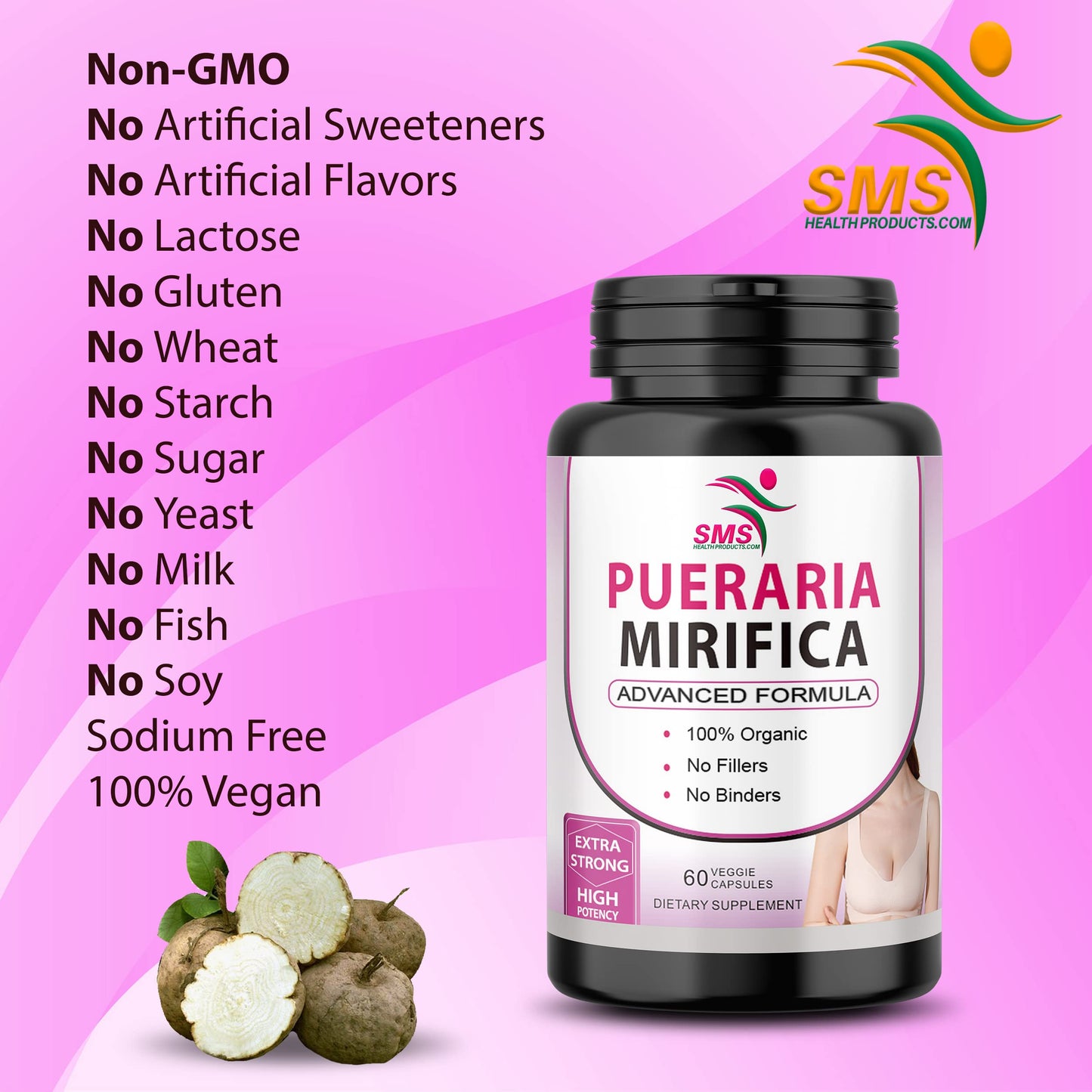SMSHEALTHPRODUCTS.com Pueraria Mirifica (Kwao Krua Kao) Supplement Capsules, 60 Count