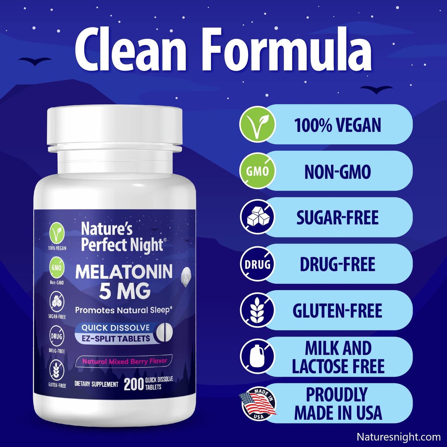 Nature's Perfect Night Melatonin 5mg Fast Dissolve Tablets, 200