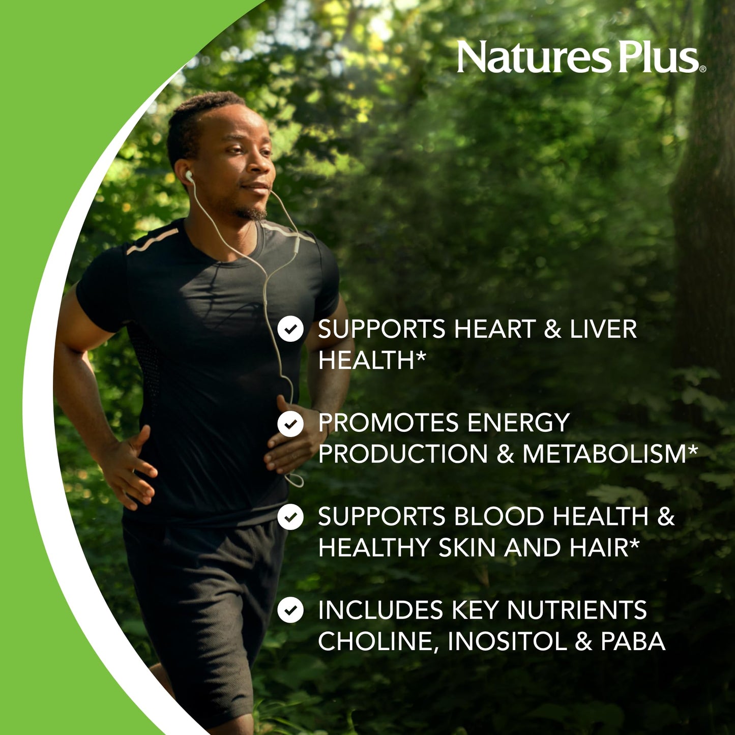 NaturesPlus Super B-50 High-Potency B Complex Vitamin with Choline, Inositol & PABA, 60 Vegetarian Capsules