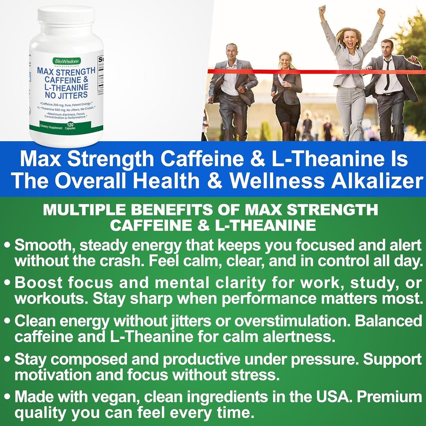 BioWisdom Nutraceuticals Max Strength Caffeine L-Theanine Capsules 240 Count