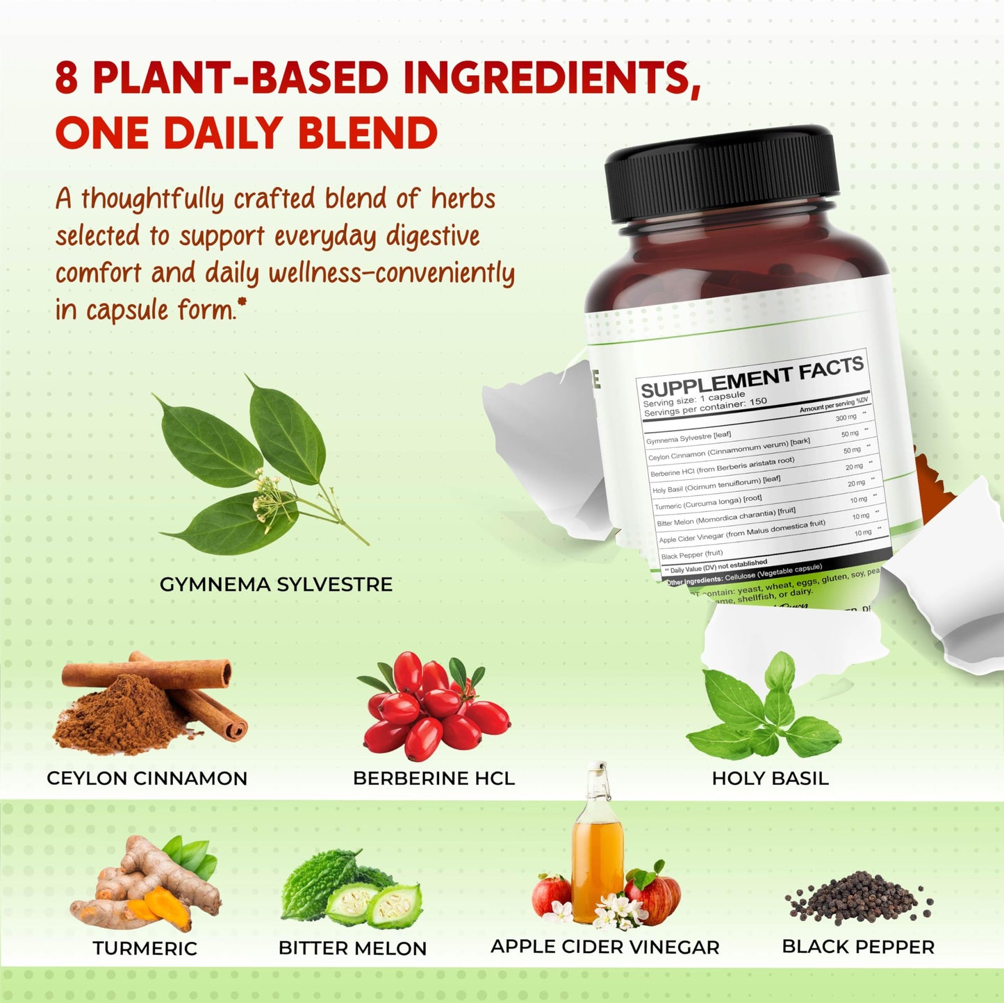 PEAKPURY Gymnema Sylvestre Ceylon Cinnamon Berberine Capsules, 150 Count