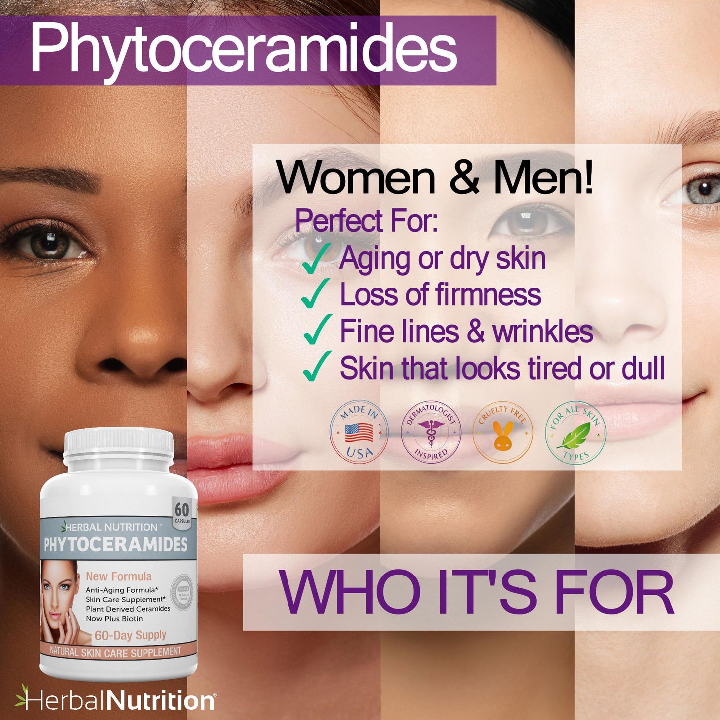 Herbal Nutrition Phytoceramides Anti-Aging Skin Hydration Supplement Powder, 120