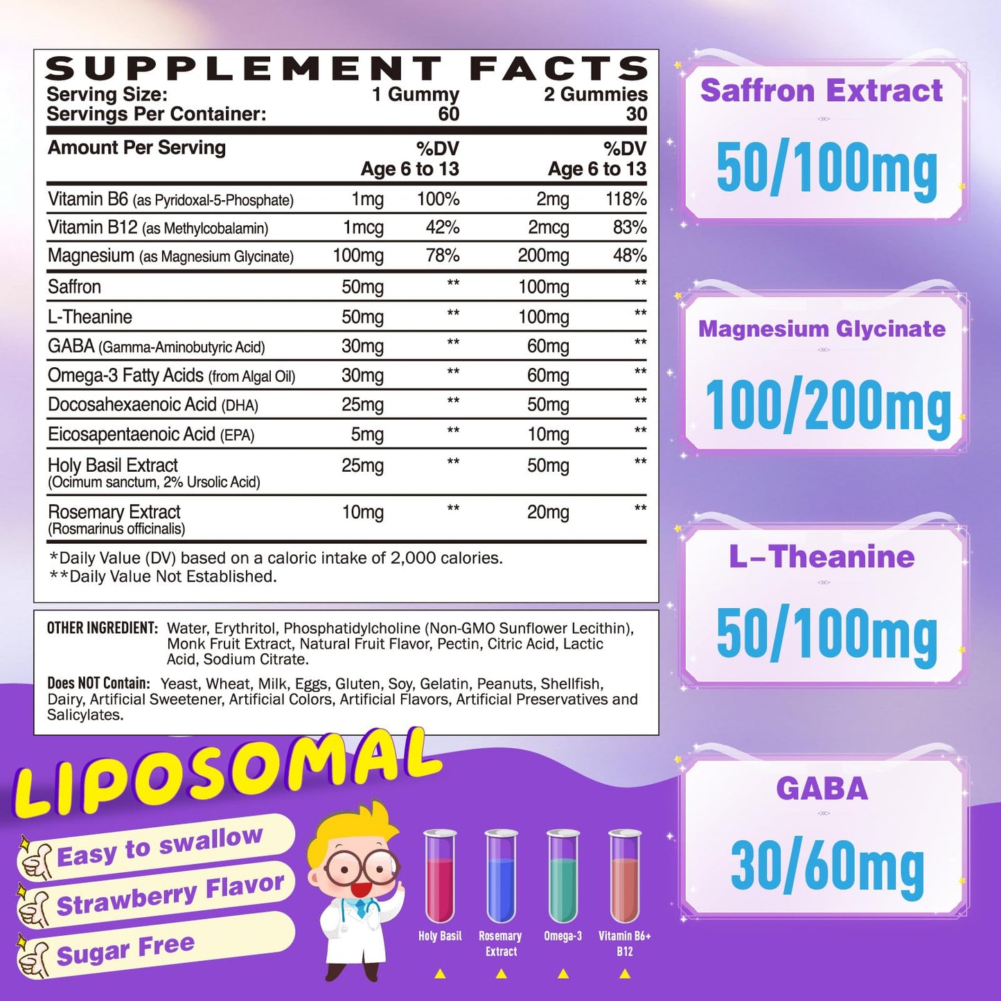 Geeoasis Liposomal Saffron with Magnesium Glycinate Gummies, 60 Count