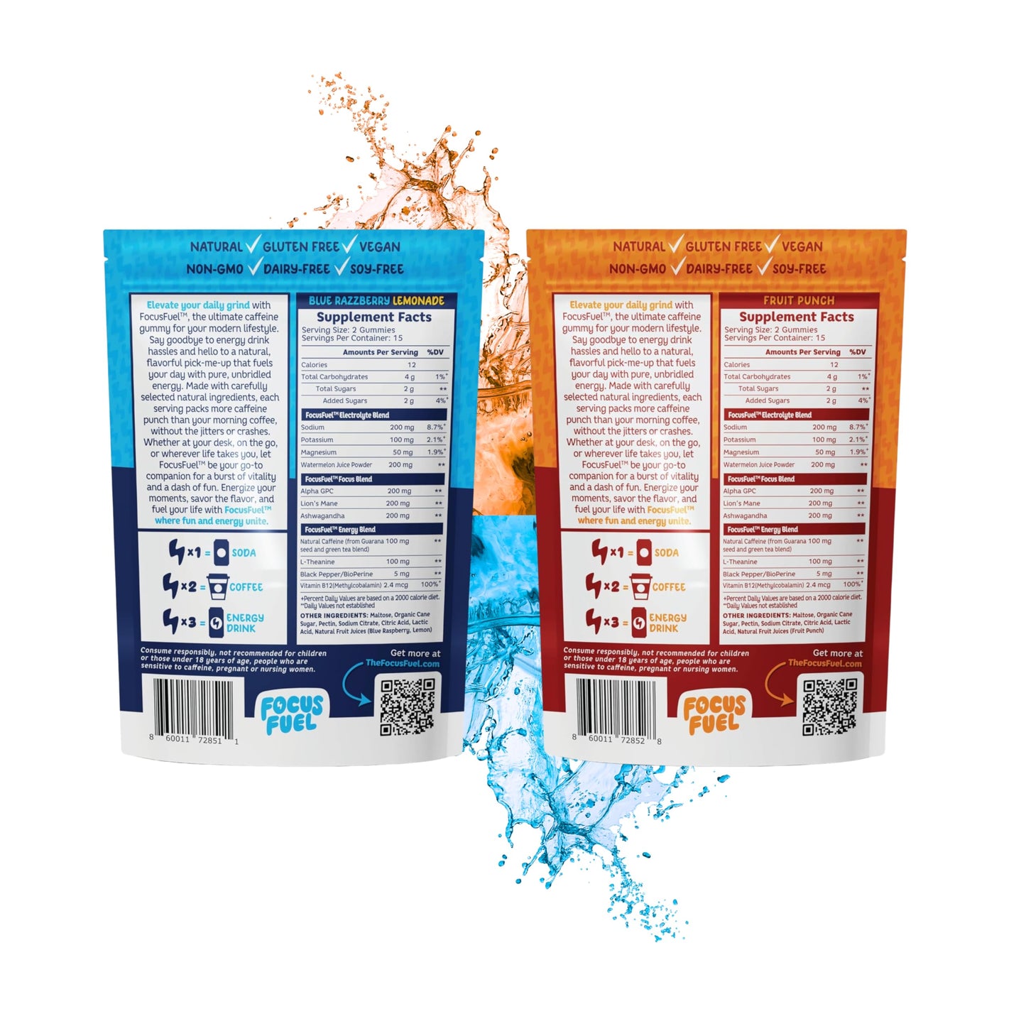 FocusFuel Energy Chews Variety Pack – Fruit Punch & Blue Razzberry Lemonade Flavors, 60 Chews
