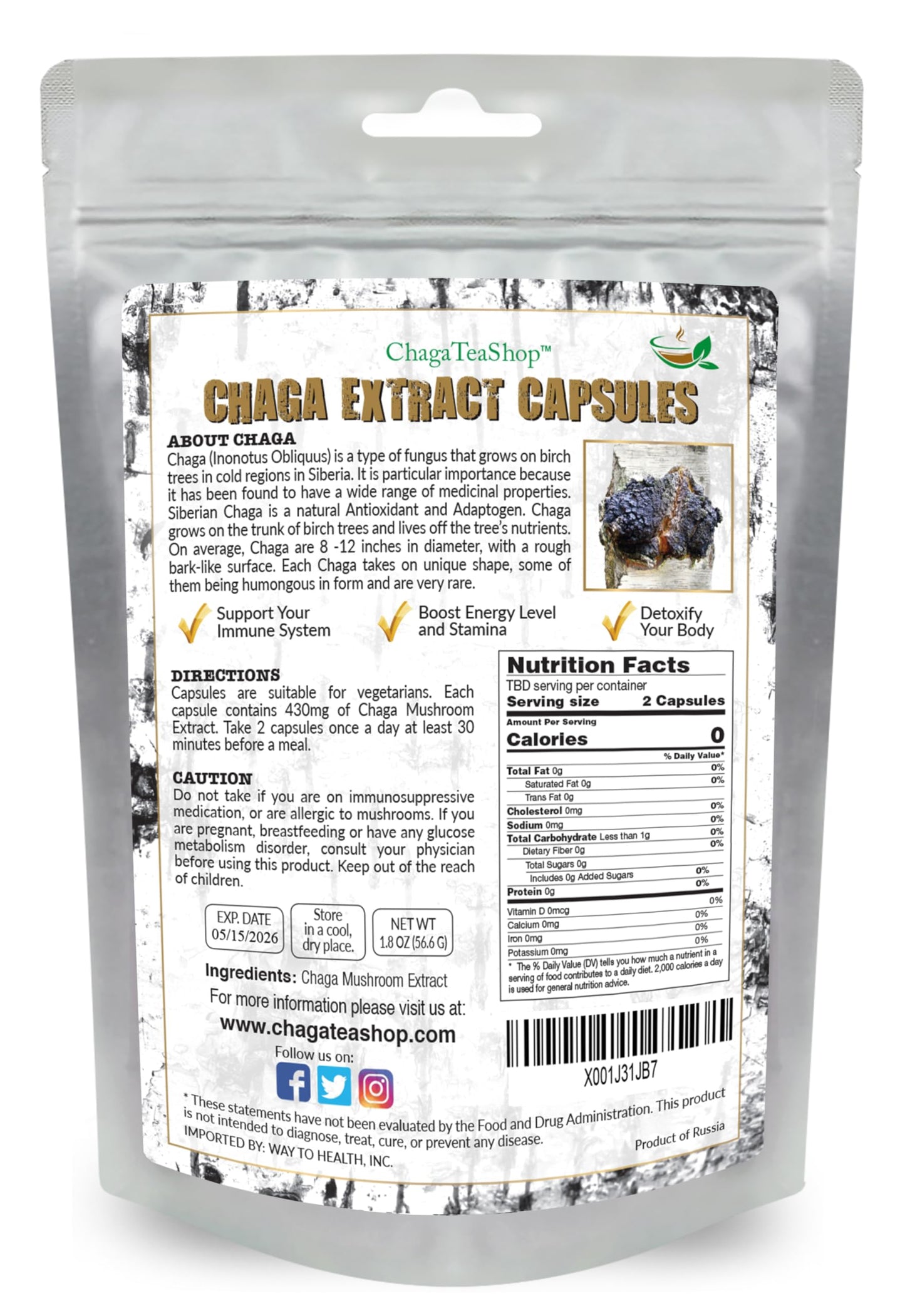 ChagaTeaShop Siberian Chaga Extract Capsules 1 Count