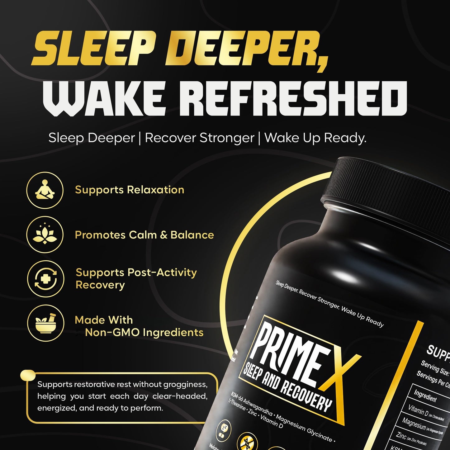 PrimeX Sleep and Recovery Sleep Aid Without Melatonin Capsule 60 Count