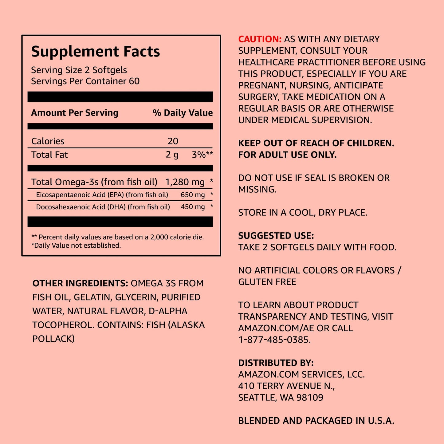 Amazon Elements Super Omega-3, Wild-Caught Fish Oil Softgel, 120 Softgels